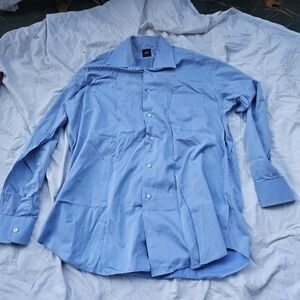 Mens 16 - 34 IKE BEHAR Spread Collar Dress Shirt Blue Cotton